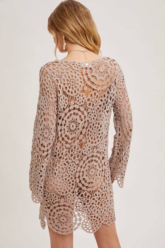 Open Knit Sheer Crochet Beach Dress Without Lining