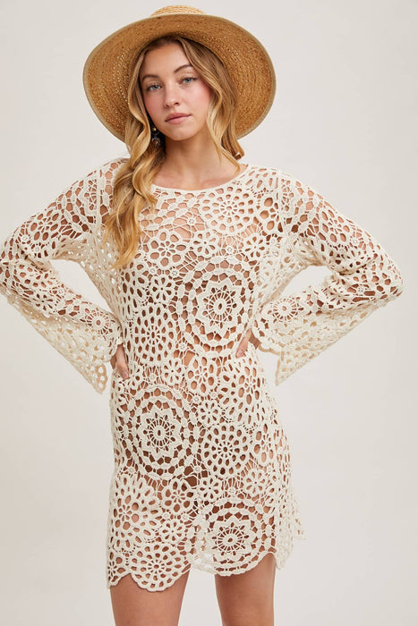 Open Knit Sheer Crochet Beach Dress Without Lining