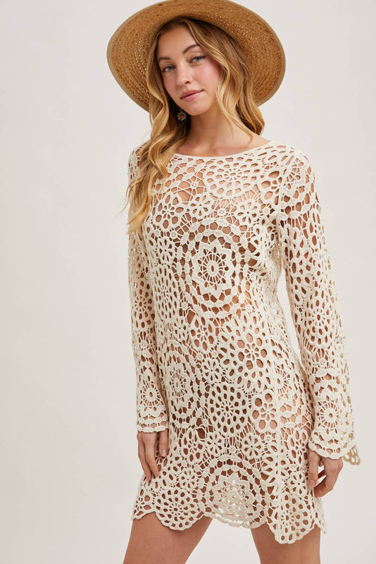 Open Knit Sheer Crochet Beach Dress Without Lining
