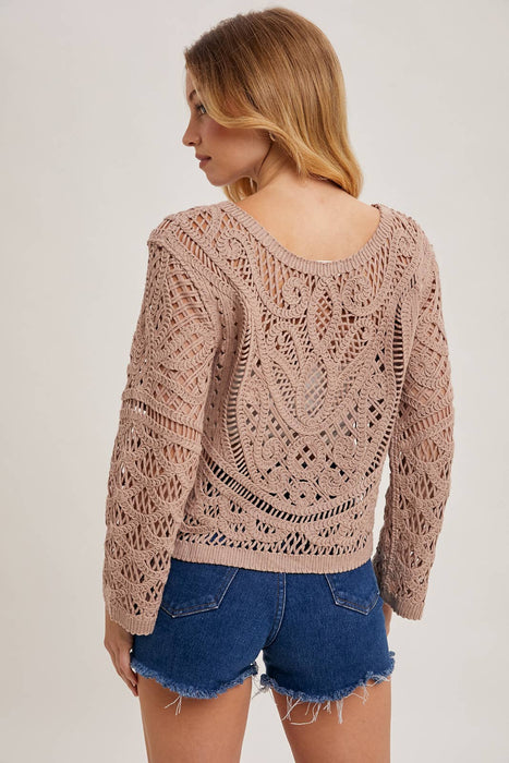 Sheer Boat Neck Crochet Top With No Lining