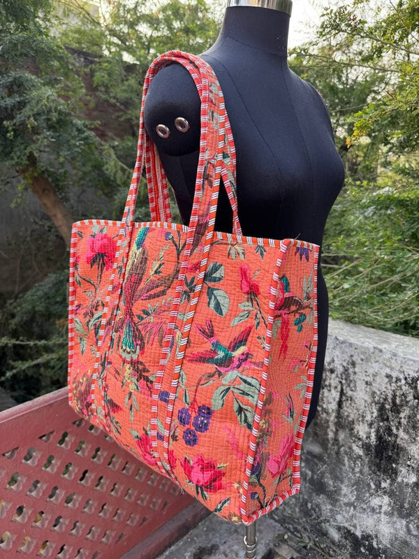 Bird Printed Bag Cotton Quilted Bag Market Bag Shopping Bags