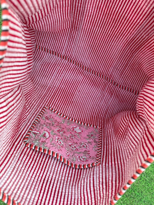 Tote Bag Pink Cotton Block Printed Bag Quilted Shoulder Bags