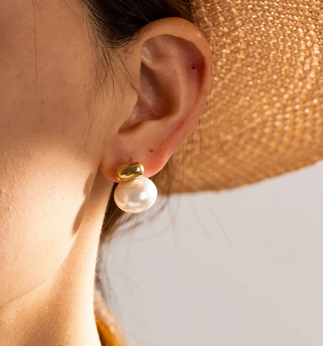 Pearl and Nugget Stud Earring- Steel and Glass