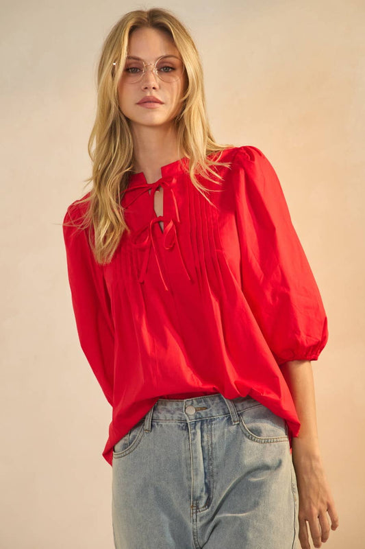 Solid Poplin Blouse With Pintuck Detail
