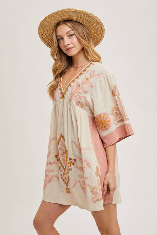 BOHO EMBROIDERED BABYDOLL DRESS