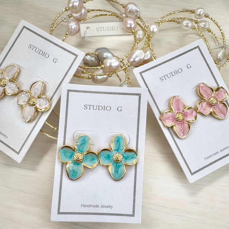 #1316 Dogwood Enamel Stud Earring