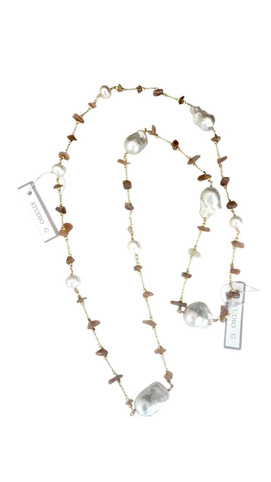 #1270 Mini Baroque with Natural Stone Chain Necklace