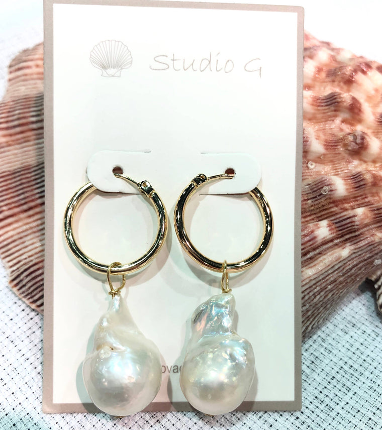 #1077-Baroque Pearl on Hoop Earring