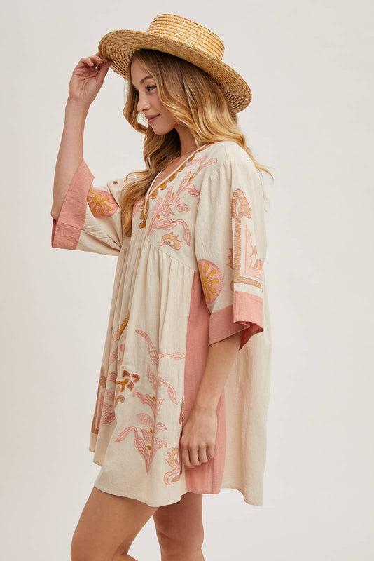 BOHO EMBROIDERED BABYDOLL DRESS