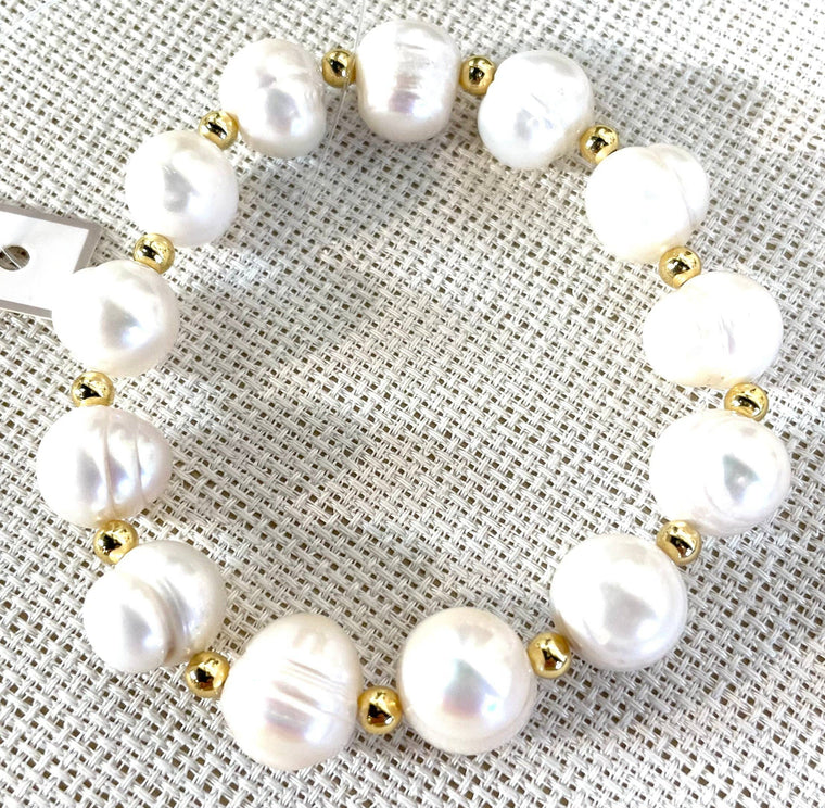 Potato Pearl with Gold Bead Bracelet
