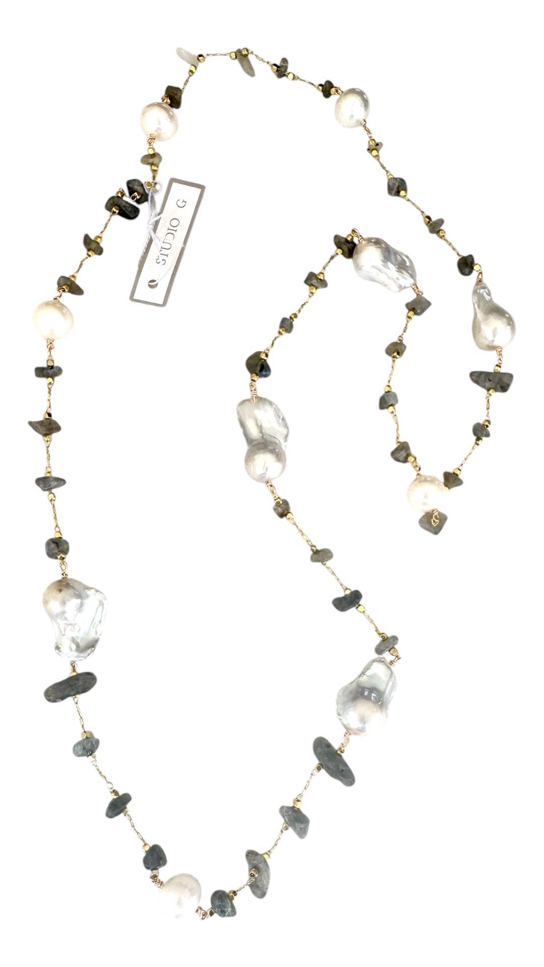 #1270 Mini Baroque with Natural Stone Chain Necklace