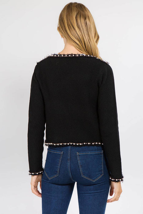 Josette Frayed Pearl Detail Textured Knit Sweater