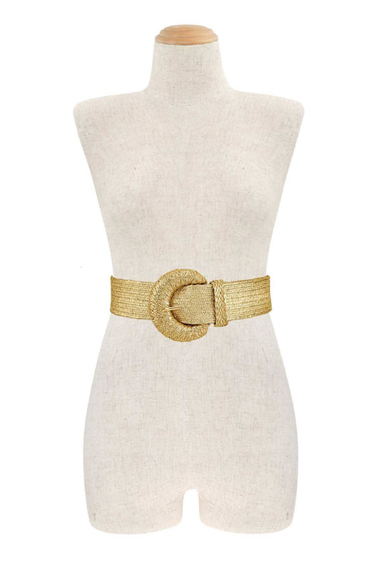 STRAW BELT - HALF CIRCLE BUCKLE METALLIC FEEL