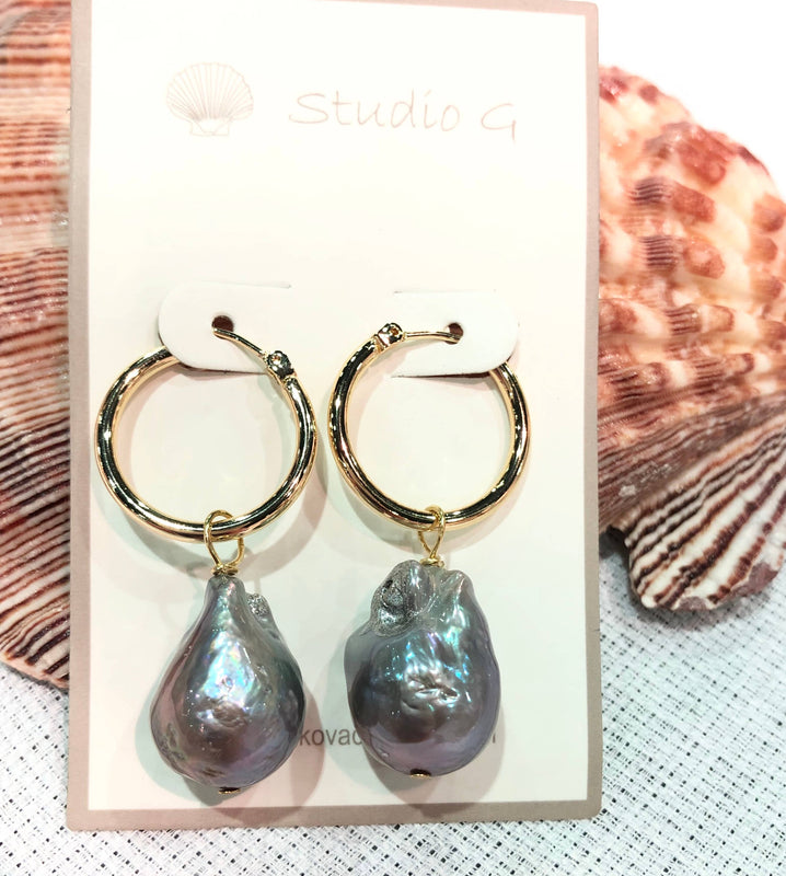 #1077-Baroque Pearl on Hoop Earring
