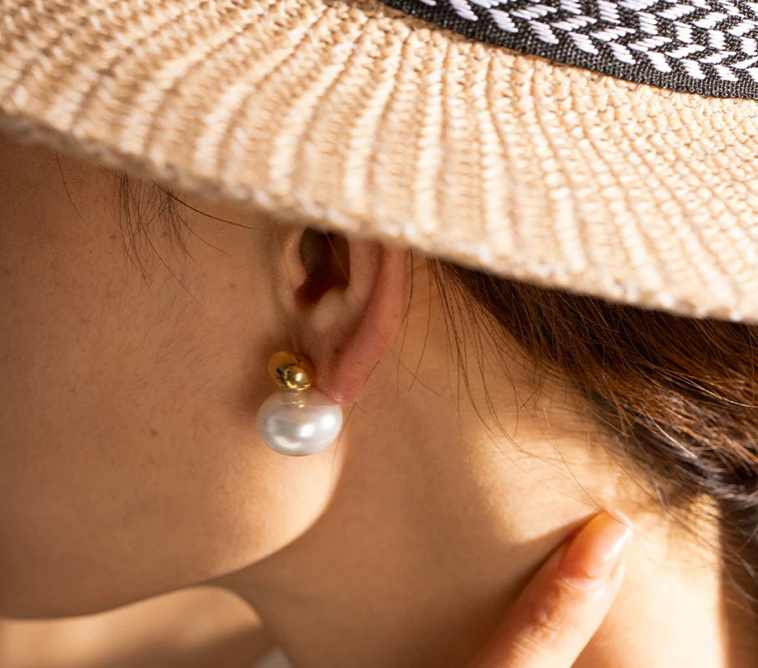 Pearl and Nugget Stud Earring- Steel and Glass