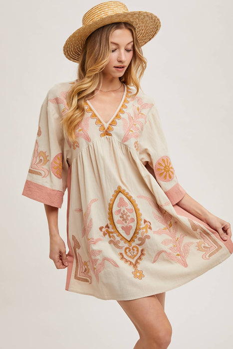 BOHO EMBROIDERED BABYDOLL DRESS