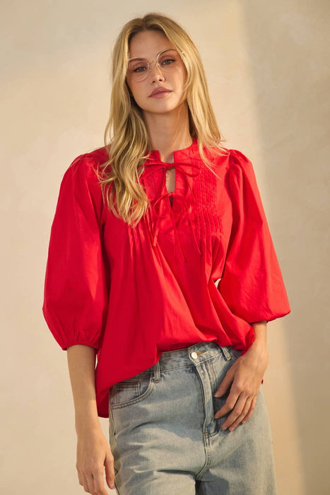 Solid Poplin Blouse With Pintuck Detail