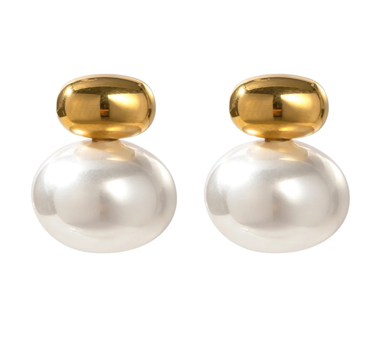 Pearl and Nugget Stud Earring- Steel and Glass