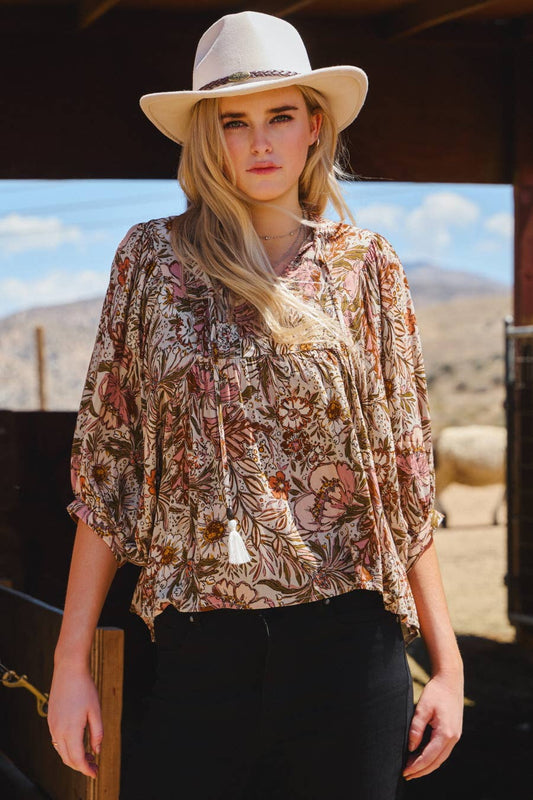 Bohemian Floral Peasant Blouse