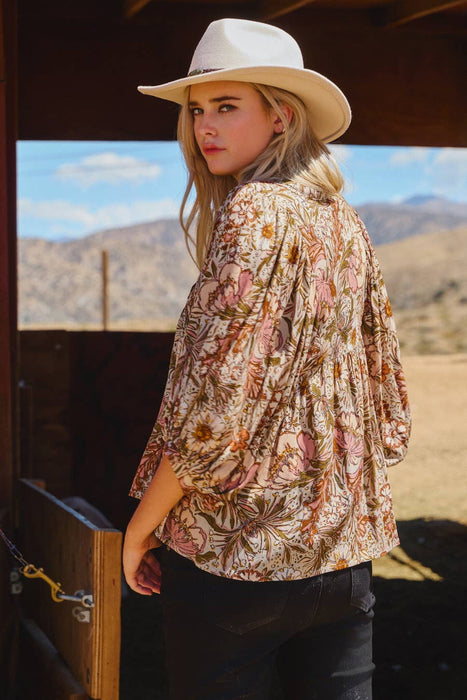Bohemian Floral Peasant Blouse