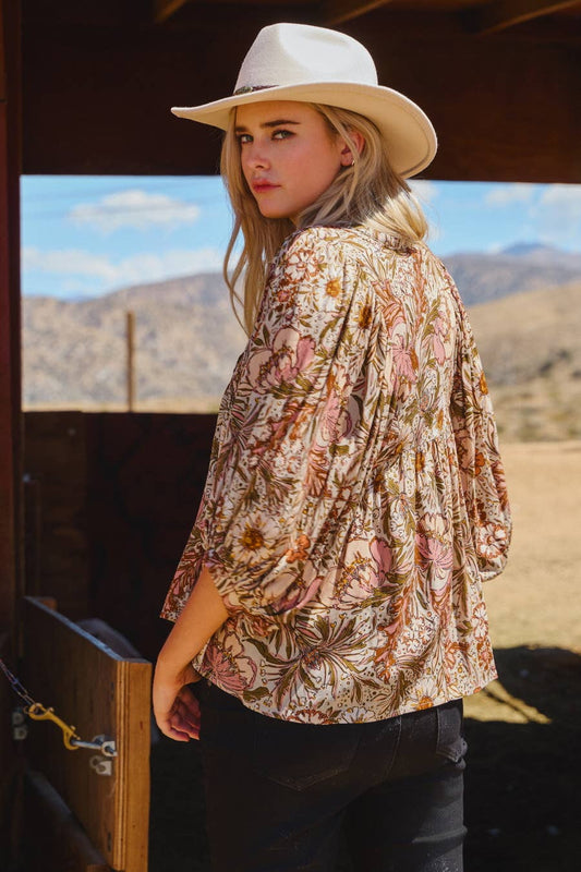 Bohemian Floral Peasant Blouse