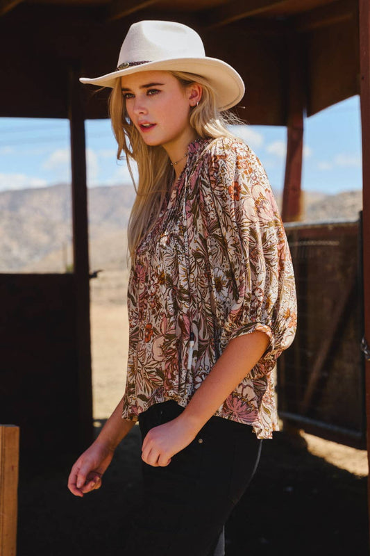 Bohemian Floral Peasant Blouse