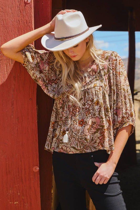 Bohemian Floral Peasant Blouse