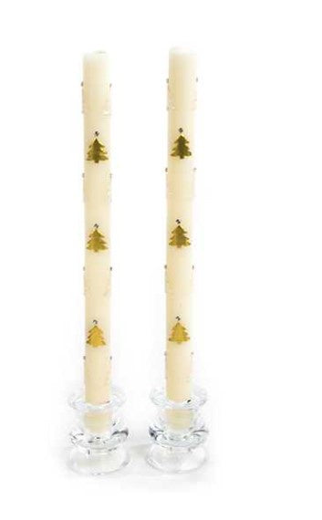 Christmas Tree Dinner Candles  Gold & Pearl - Set of 2