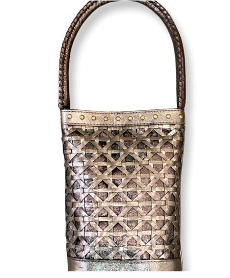Metallic Grey lattice sheepskin handbag