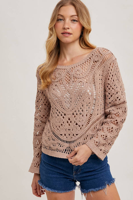 Sheer Boat Neck Crochet Top With No Lining