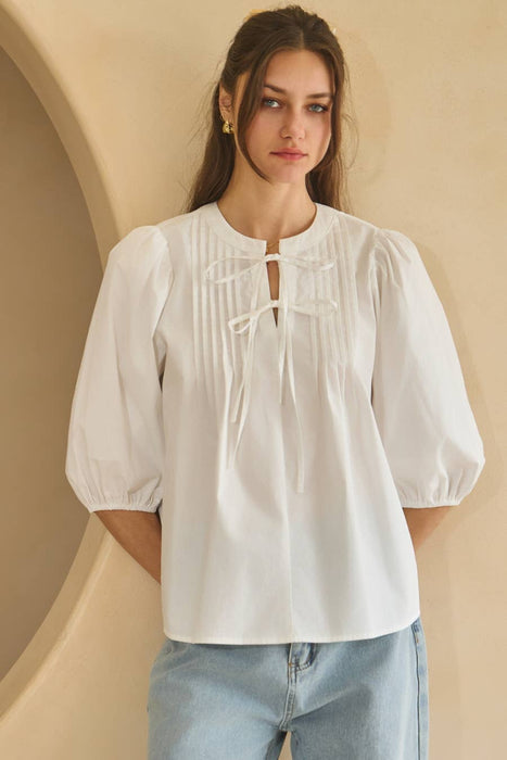 Solid Poplin Blouse With Pintuck Detail