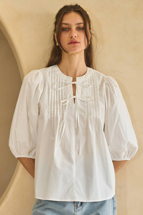 Solid Poplin Blouse With Pintuck Detail