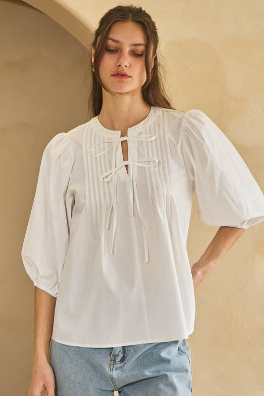 Solid Poplin Blouse With Pintuck Detail