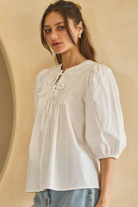 Solid Poplin Blouse With Pintuck Detail