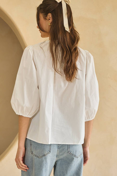 Solid Poplin Blouse With Pintuck Detail