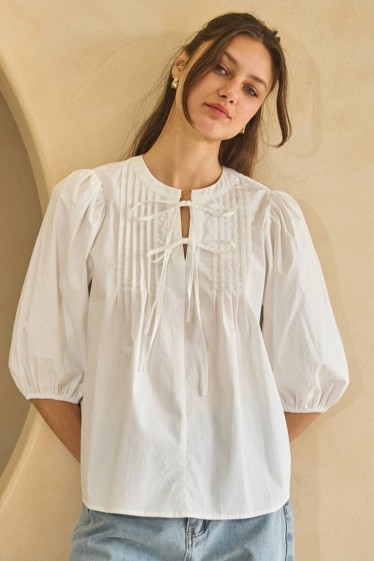 Solid Poplin Blouse With Pintuck Detail
