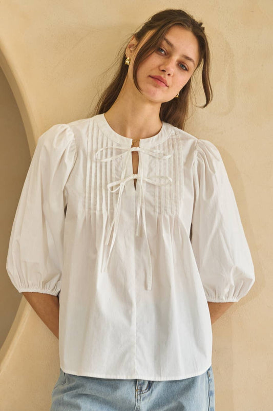 Solid Poplin Blouse With Pintuck Detail