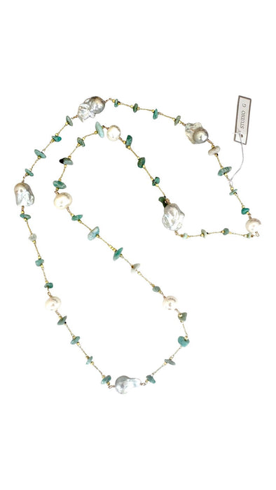 #1270 Mini Baroque with Natural Stone Chain Necklace