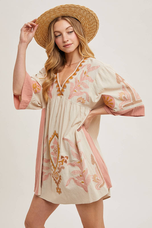 BOHO EMBROIDERED BABYDOLL DRESS