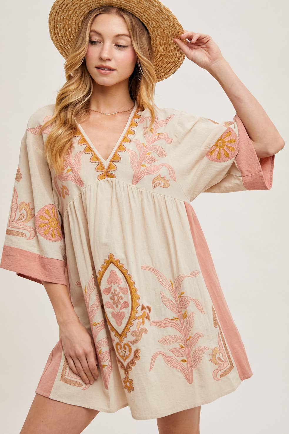 BOHO EMBROIDERED BABYDOLL DRESS