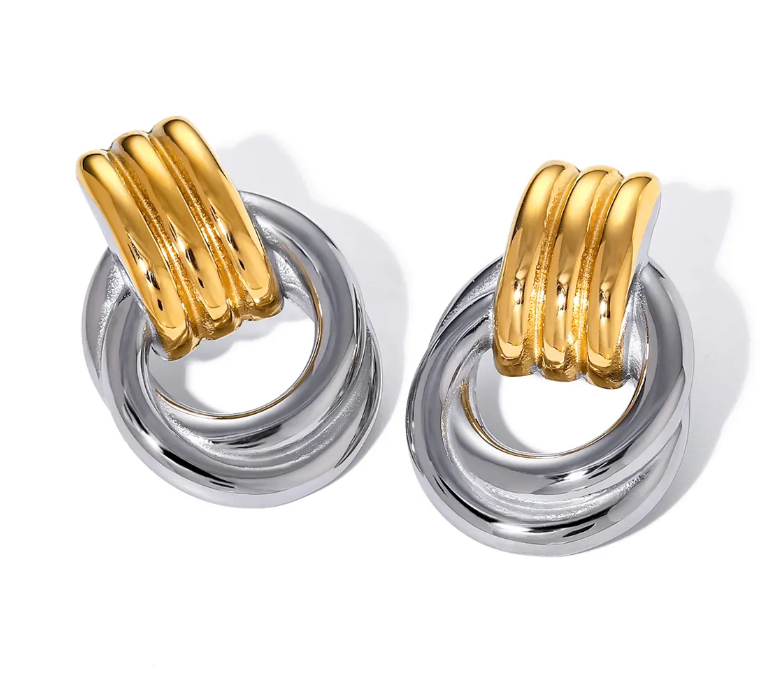 Double Knotted- Door Knocker- Two Tone Earring