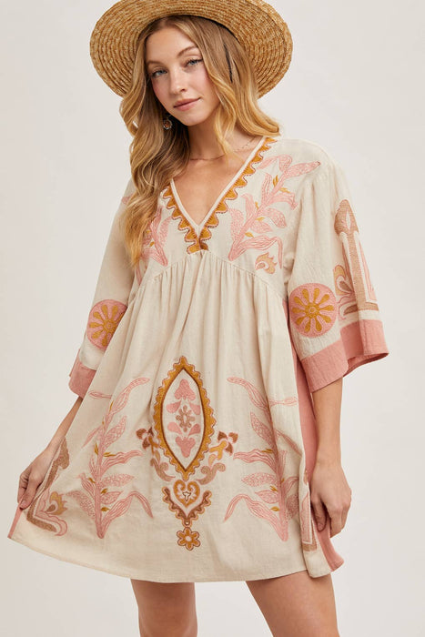 BOHO EMBROIDERED BABYDOLL DRESS
