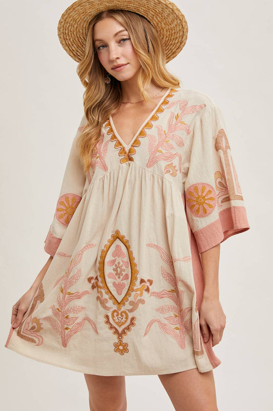 BOHO EMBROIDERED BABYDOLL DRESS