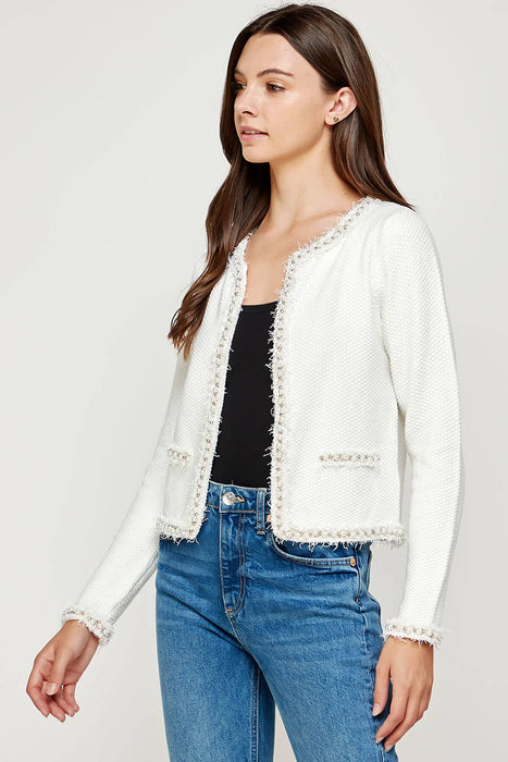 Josette Frayed Pearl Detail Textured Knit Sweater