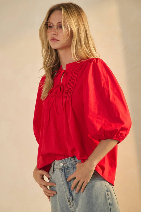 Solid Poplin Blouse With Pintuck Detail