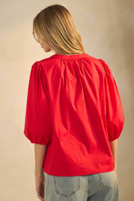 Solid Poplin Blouse With Pintuck Detail