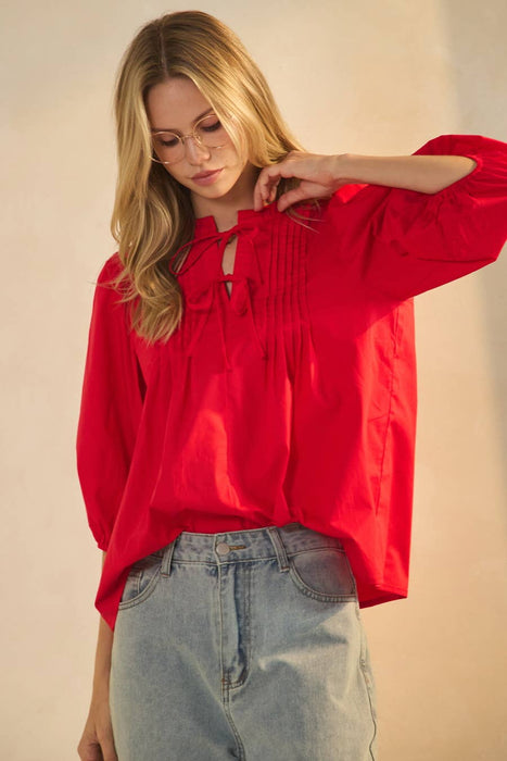 Solid Poplin Blouse With Pintuck Detail
