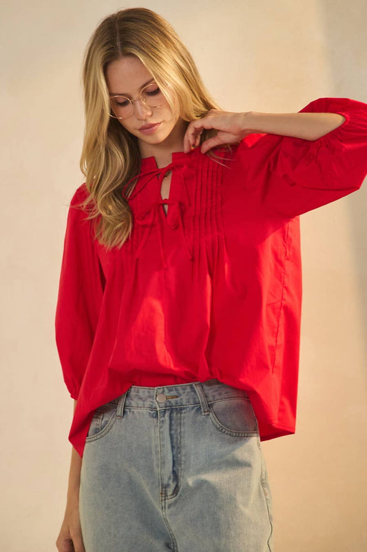 Solid Poplin Blouse With Pintuck Detail