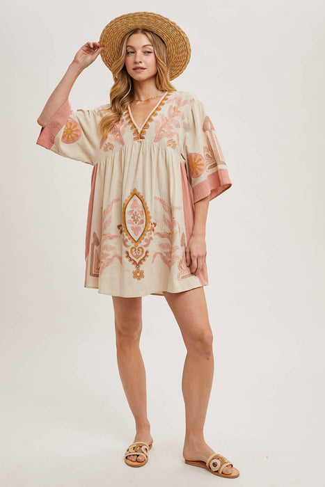 BOHO EMBROIDERED BABYDOLL DRESS
