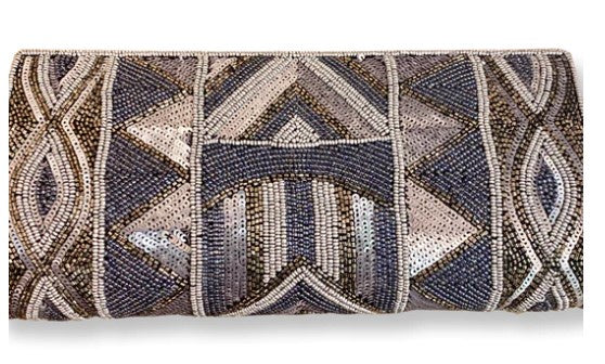 Silver and Black Grey Beaded Clutch